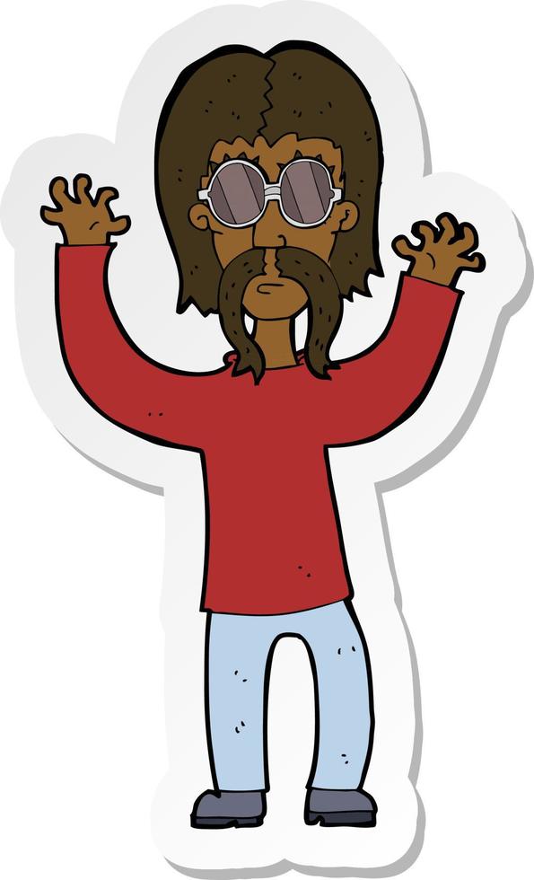 adesivo di un uomo hippie cartone animato che agita le braccia vettore