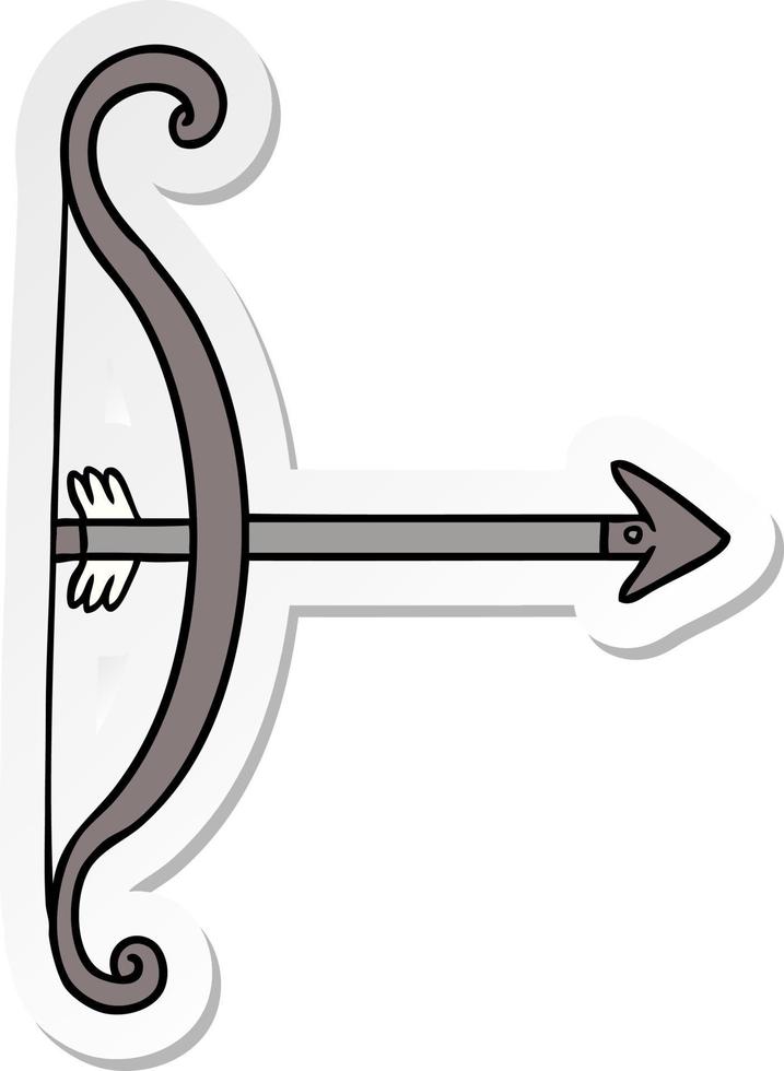 adesivo cartone animato doodle di un arco e una freccia vettore