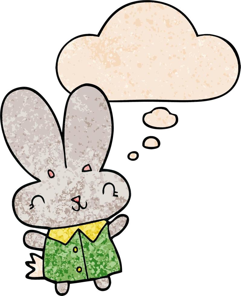 simpatico cartone animato piccolo coniglio e bolla di pensiero in stile grunge texture pattern vettore