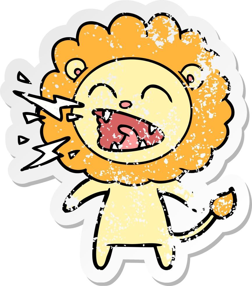 adesivo in difficoltà di un leone ruggente dei cartoni animati vettore
