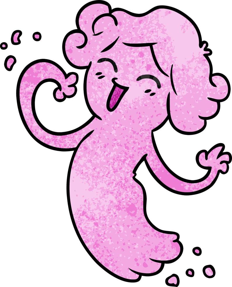 doodle del fumetto strutturato di un fantasma rosa felice vettore