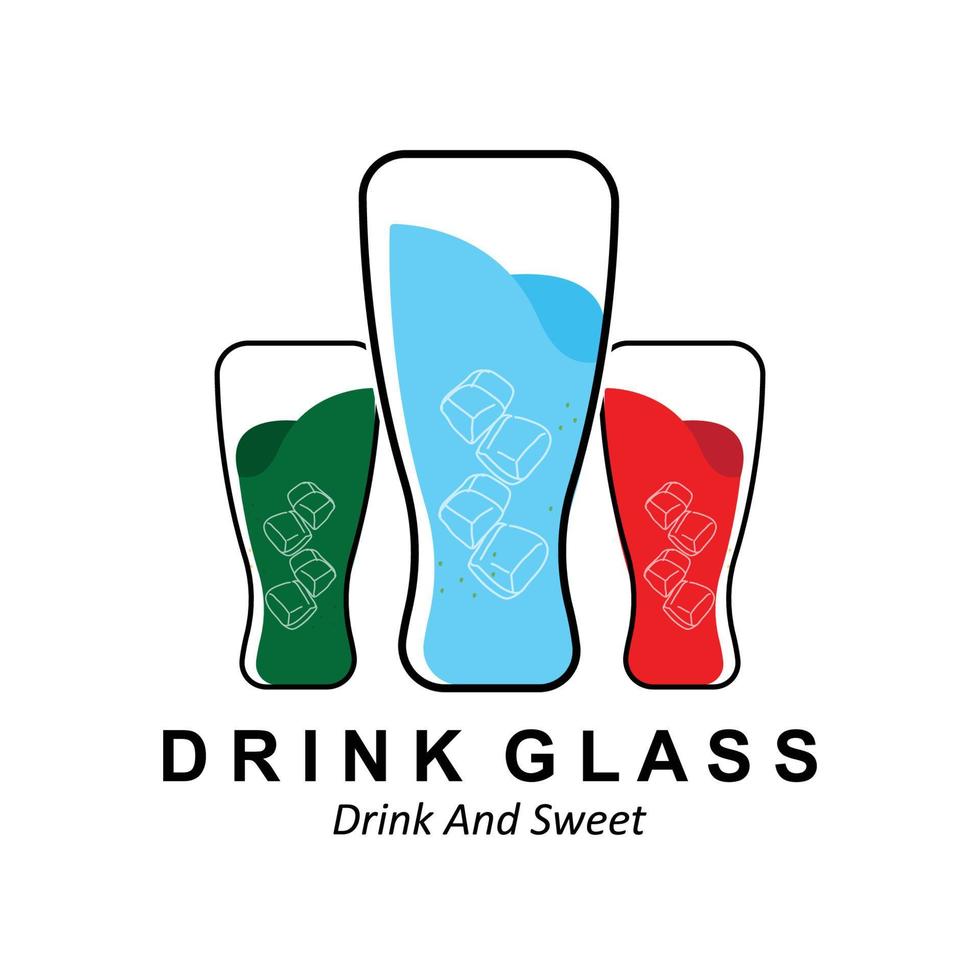 design del logo in vetro per bevande, illustrazione dell'icona vettoriale di succhi di frutta, vino e bevande al caffè