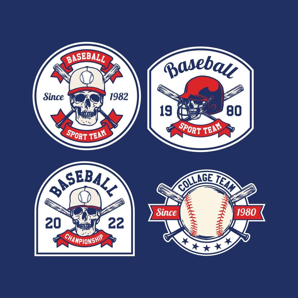 impostare il logo degli emblemi di baseball disegnati a mano delle squadre e del badge delle competizioni vettore