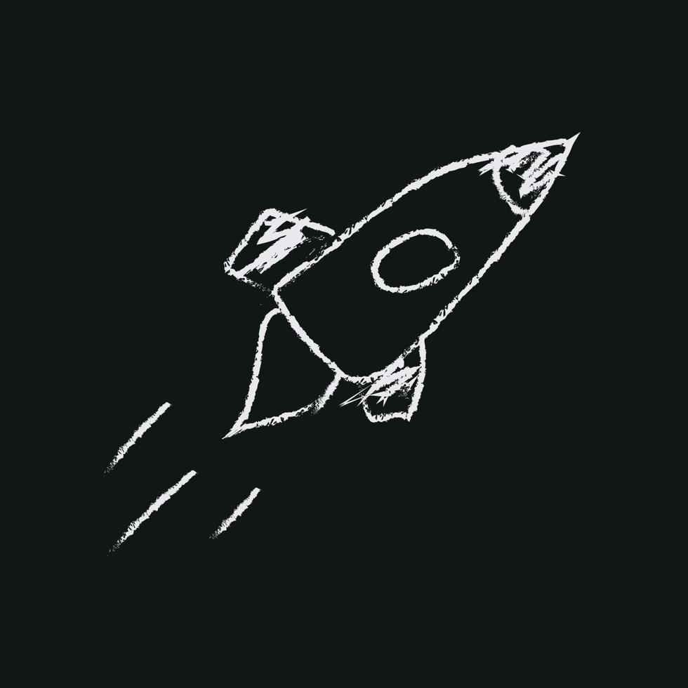 doodle illustrazione del cosmo in stile infantile. razzo spaziale astratto disegnato a mano. bianco e nero. vettore