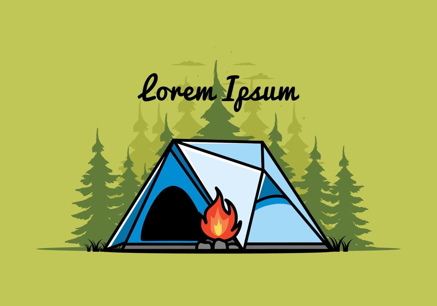 tenda da campeggio triangolare e disegno dell'illustrazione del falò vettore