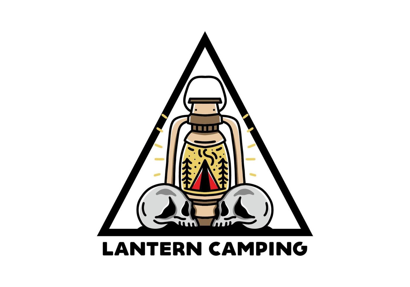 lanterna esterna con tenda da campeggio triangolare e illustrazione di due teschi vettore