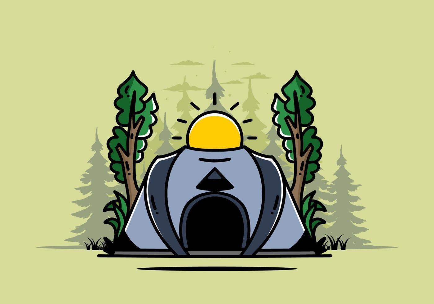 grande tenda pop-up per il design del distintivo dell'illustrazione del campeggio vettore