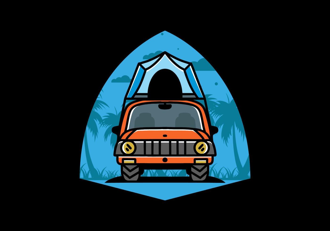 campeggio sul tetto del design del distintivo dell'illustrazione dell'auto vettore