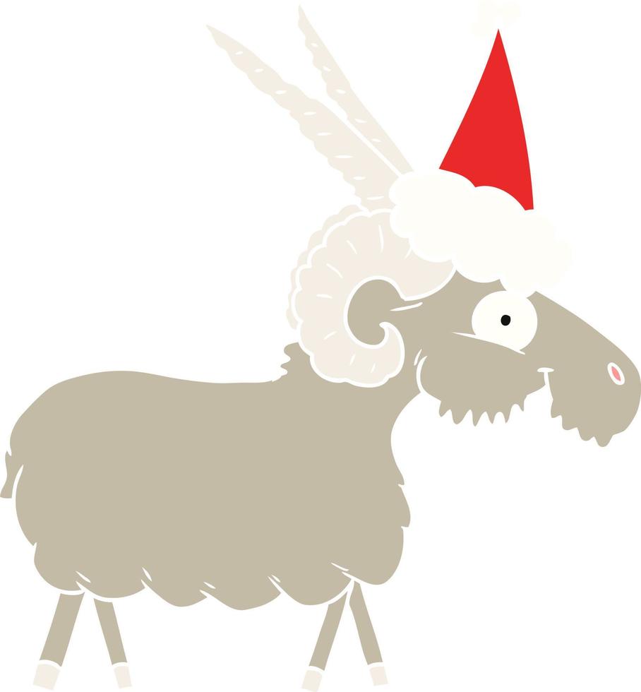 illustrazione a colori piatta di una capra che indossa un cappello da Babbo Natale vettore