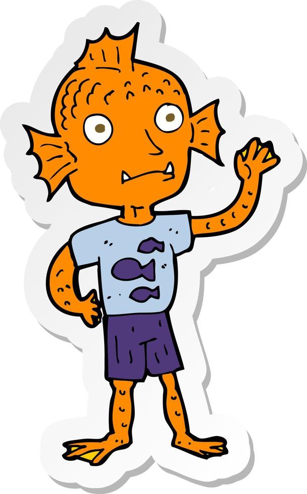 adesivo di un cartone animato sventolando pesce ragazzo vettore