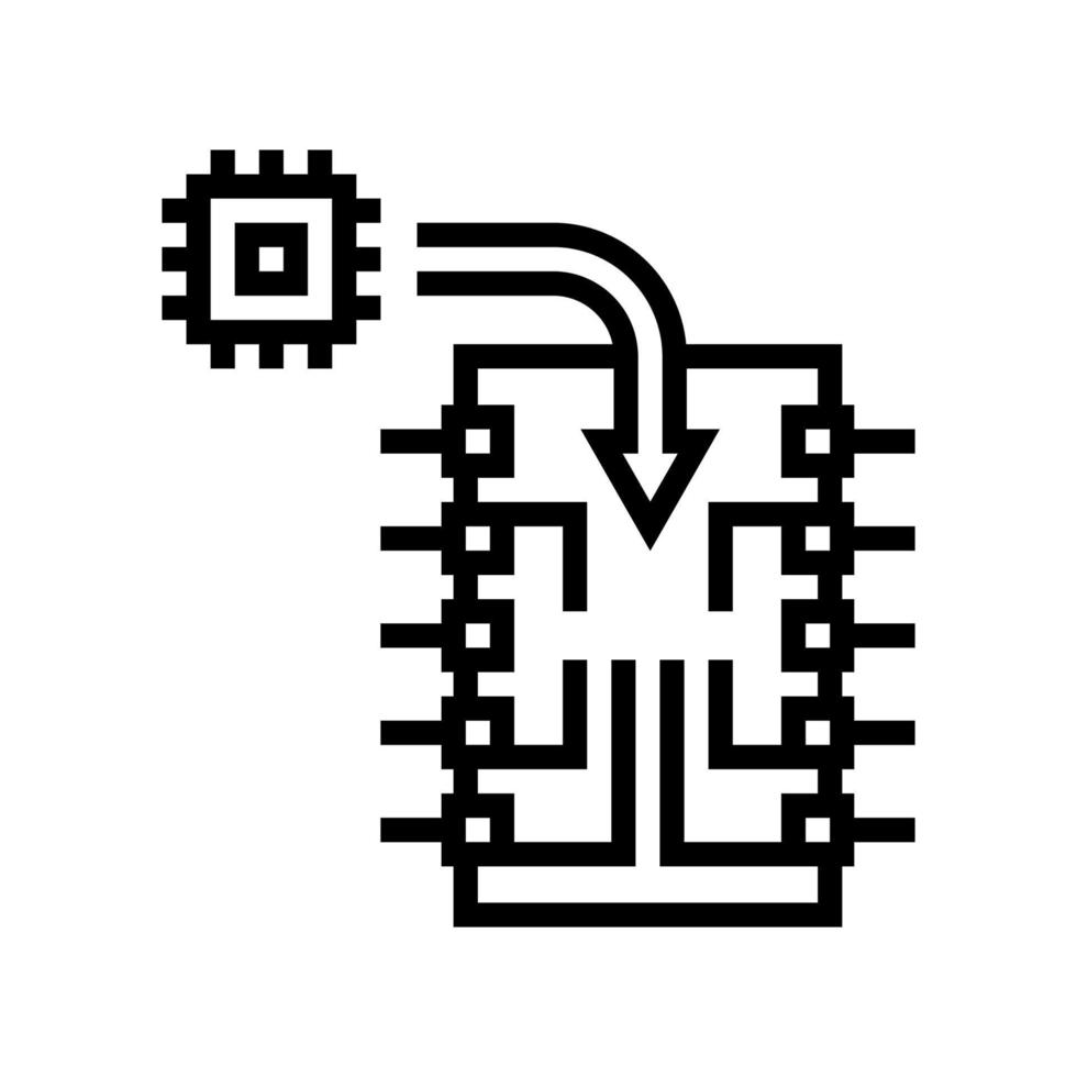 illustrazione vettoriale dell'icona della linea di produzione di semiconduttori per installazione di chip