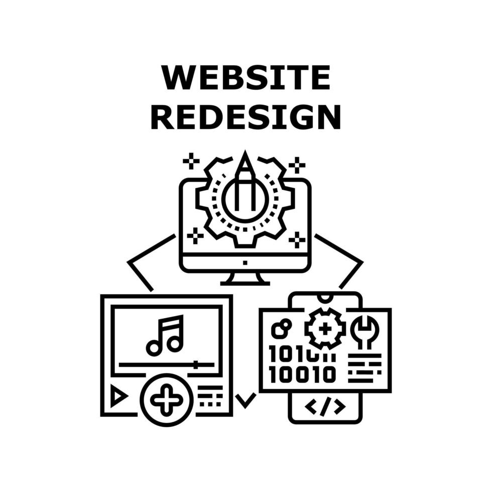 illustrazione nera del concetto di vettore di riprogettazione del sito Web
