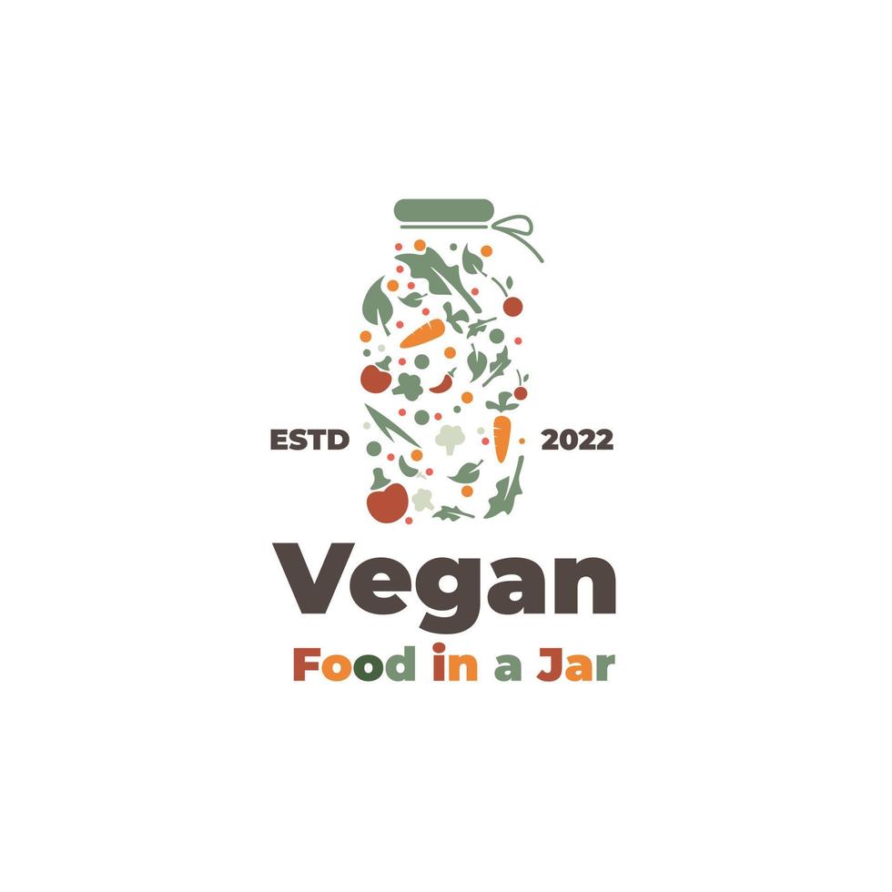 logo di illustrazione di cibo vegano sano in un barattolo vettore