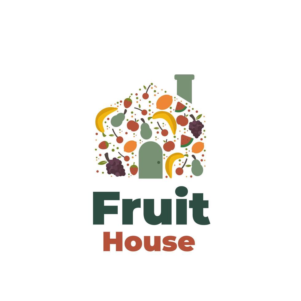 logo dell'illustrazione della casa di frutta fresca vettore