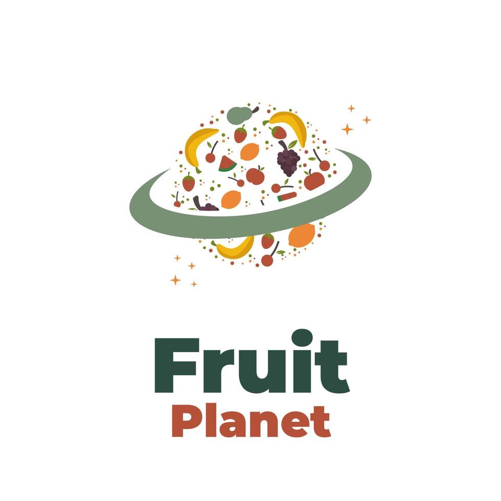 logo dell'illustrazione del pianeta della frutta fresca vettore