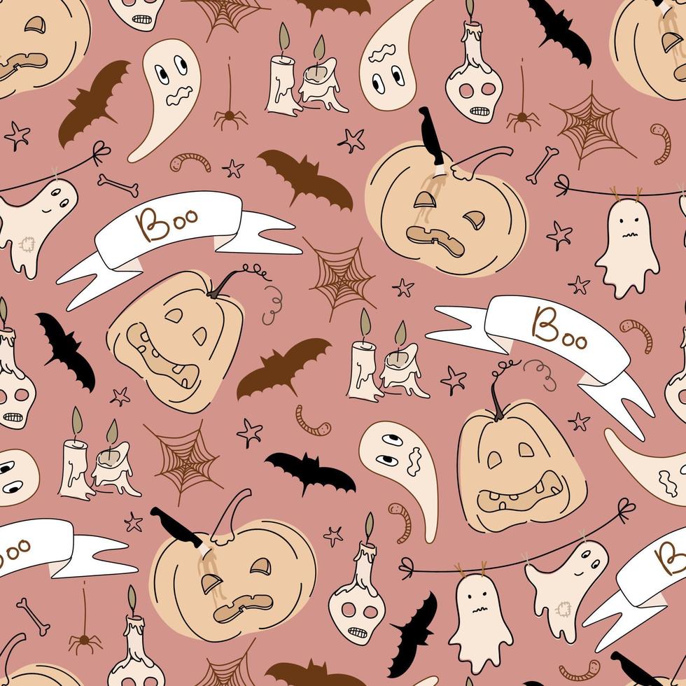 Reticolo allegro senza giunte per halloween in stile doodle. vettore