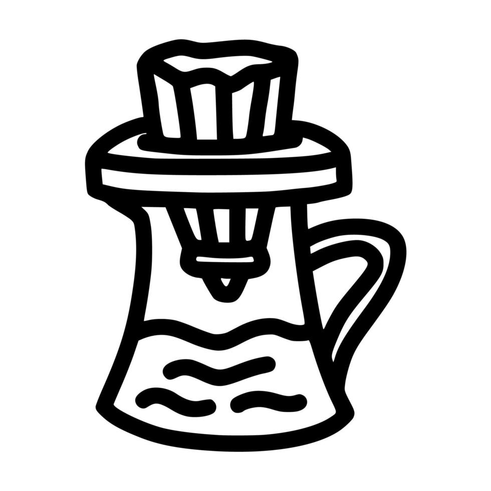 icona di illustrazione vettoriale lineare del gocciolatore di caffè con stile disegnato a mano doodle per bar e affari