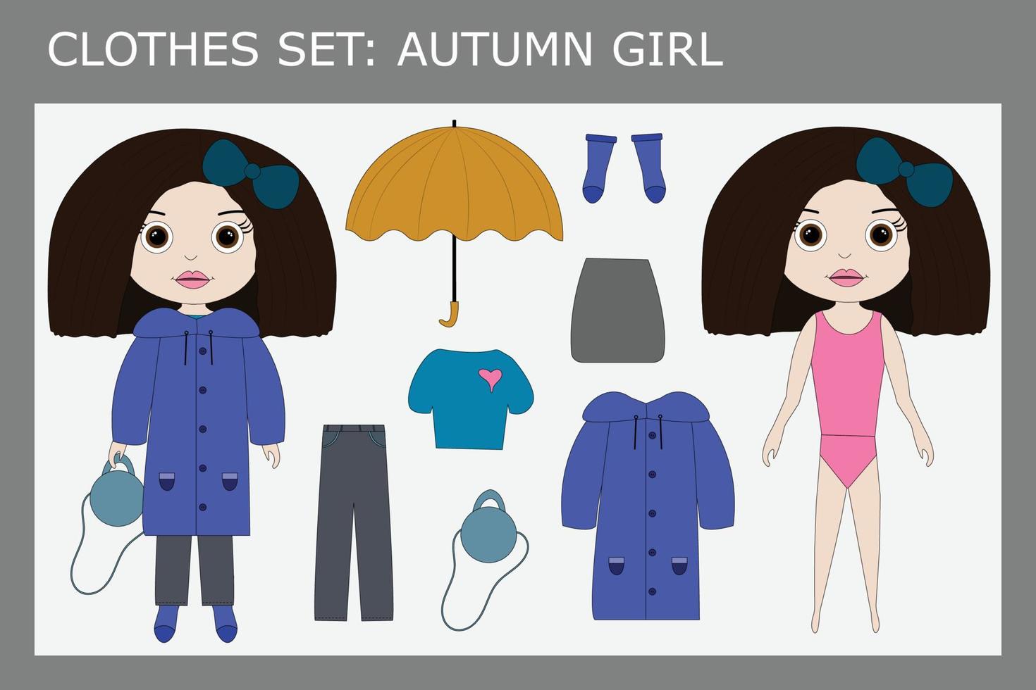 un set di vestiti per una bella bambina in autunno vettore