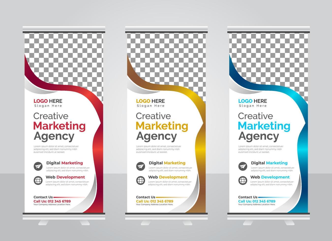 design creativo banner roll up vettore