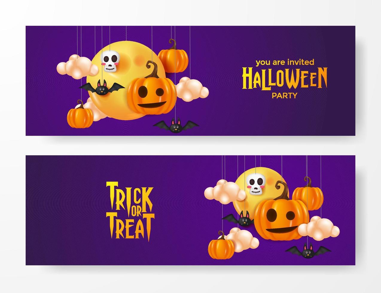 elemento decorativo fantasma jack o lantern illustrazione carina con sfondo viola per invito a una festa di halloween vettore