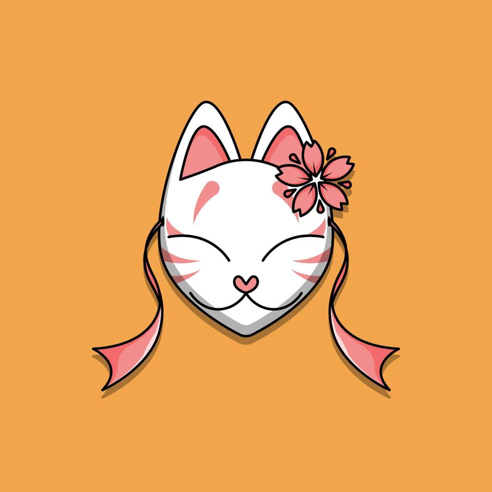 carina maschera giapponese kitsune con fiore di sakura, illustrazione vettoriale eps.10