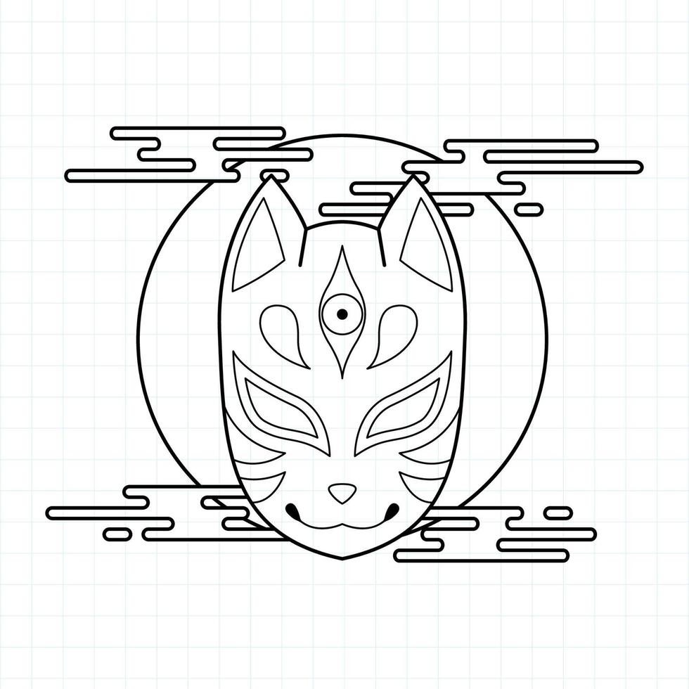 maschera kitsune giapponese da colorare pagina, illustrazione vettoriale eps.10