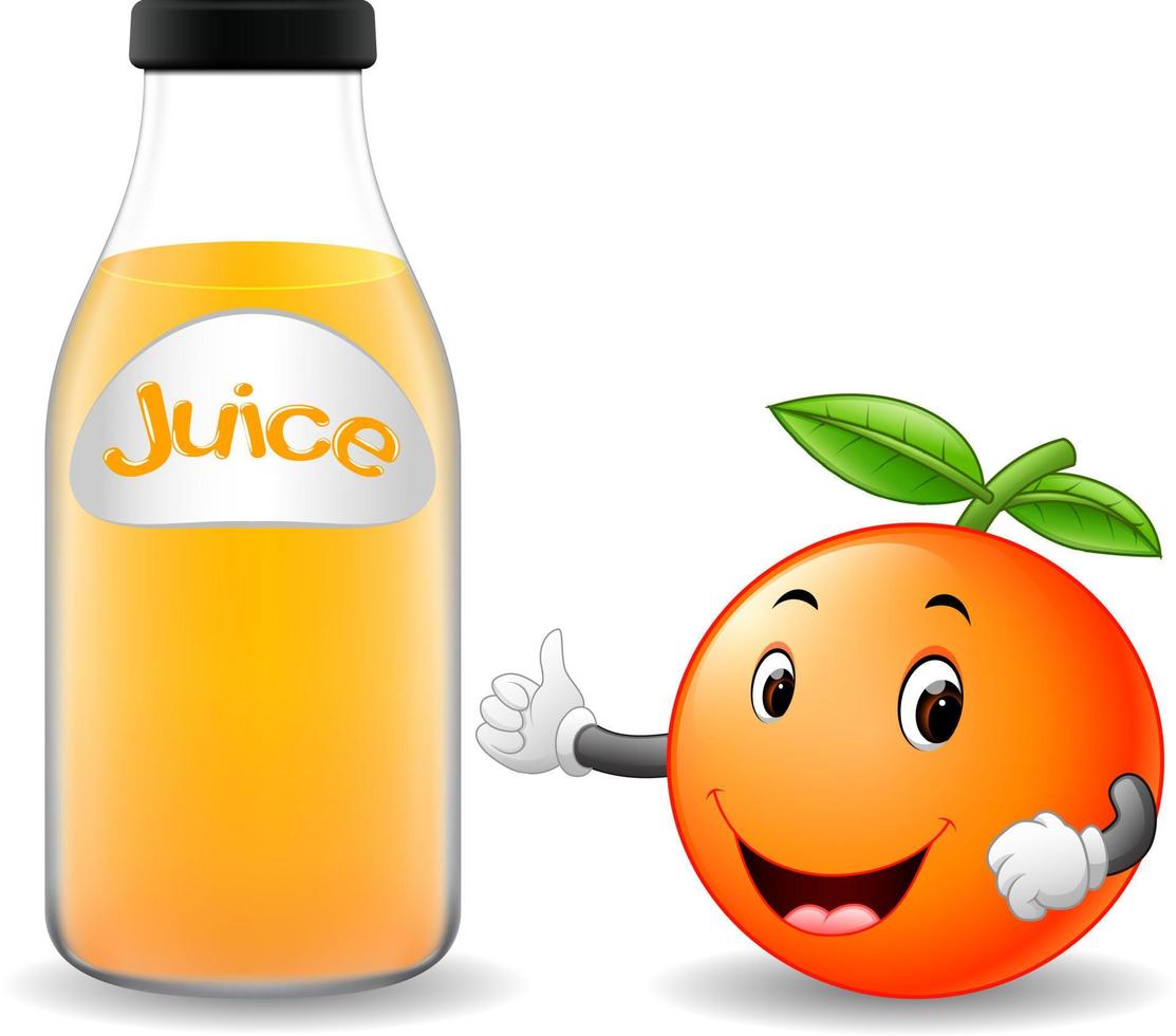 bottiglia di succo d'arancia con simpatico cartone animato arancione vettore