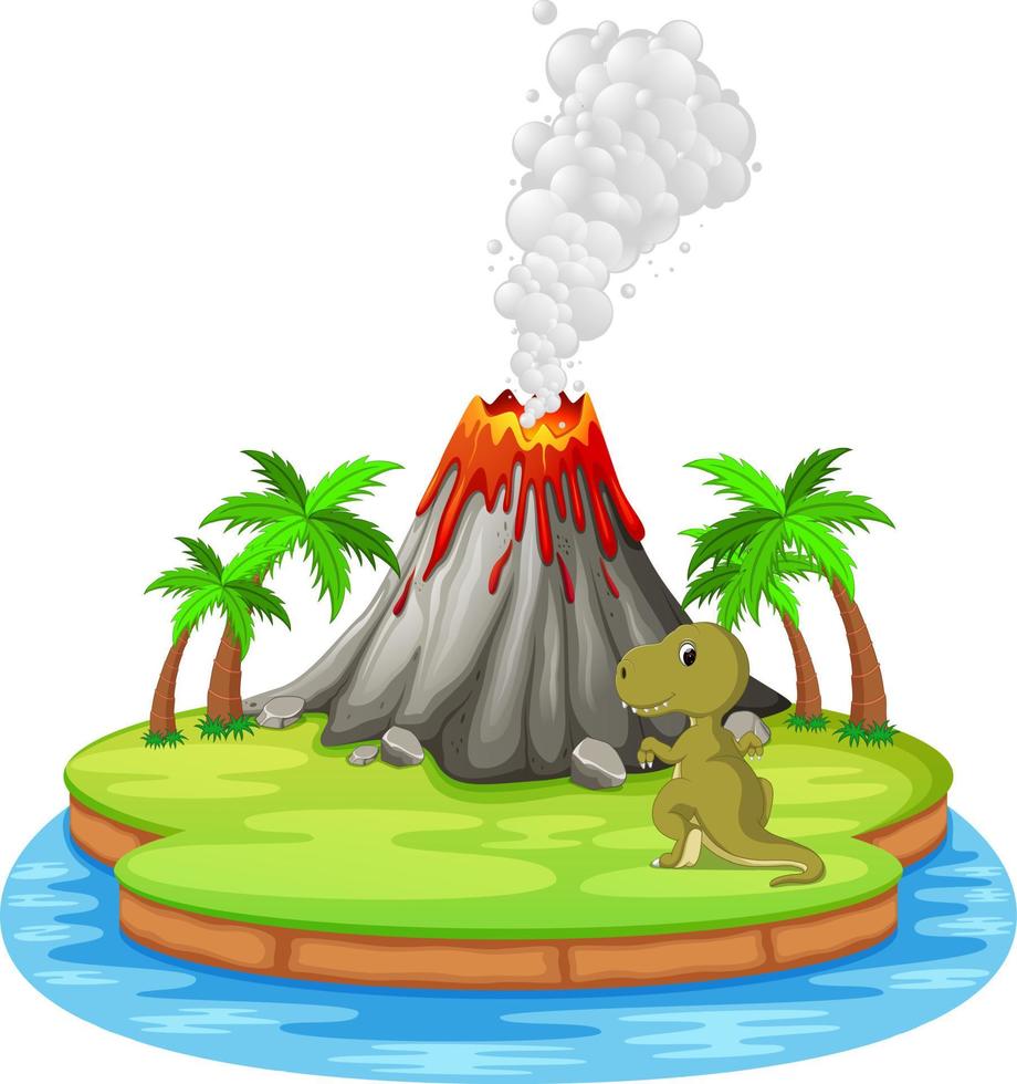 illustrazione dell'eruzione del vulcano e del dinosauro vettore