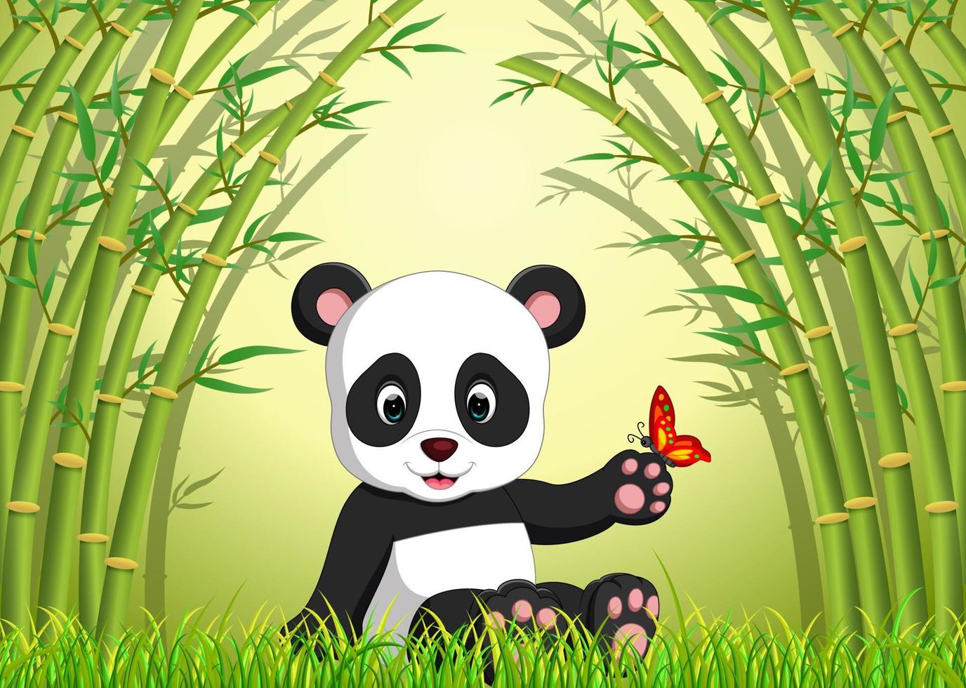 simpatico panda in una foresta di bambù vettore