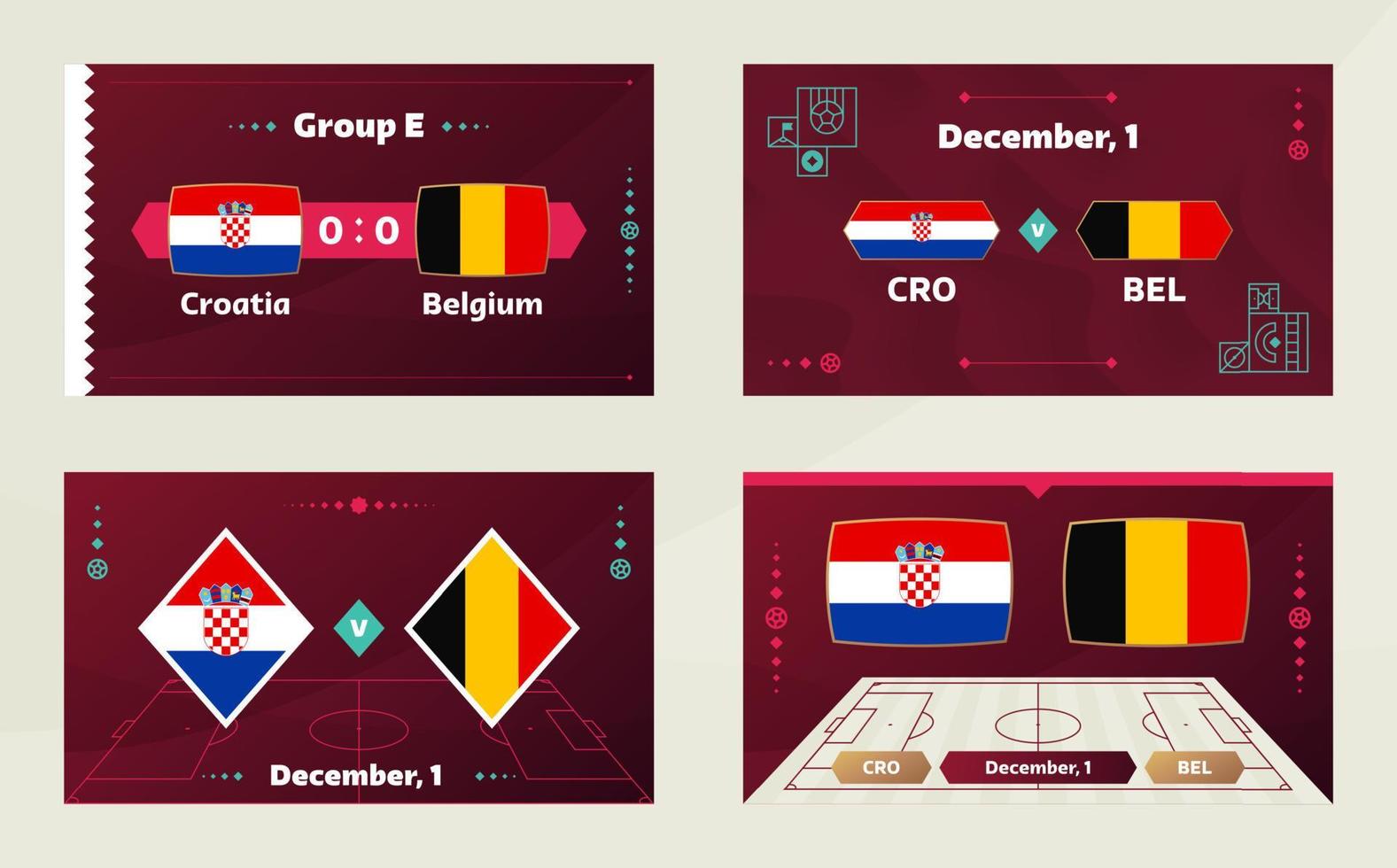 croazia vs belgio, calcio 2022, girone e. partita di campionato mondiale di calcio contro squadre intro sfondo sportivo, poster finale della competizione di campionato, illustrazione vettoriale. vettore