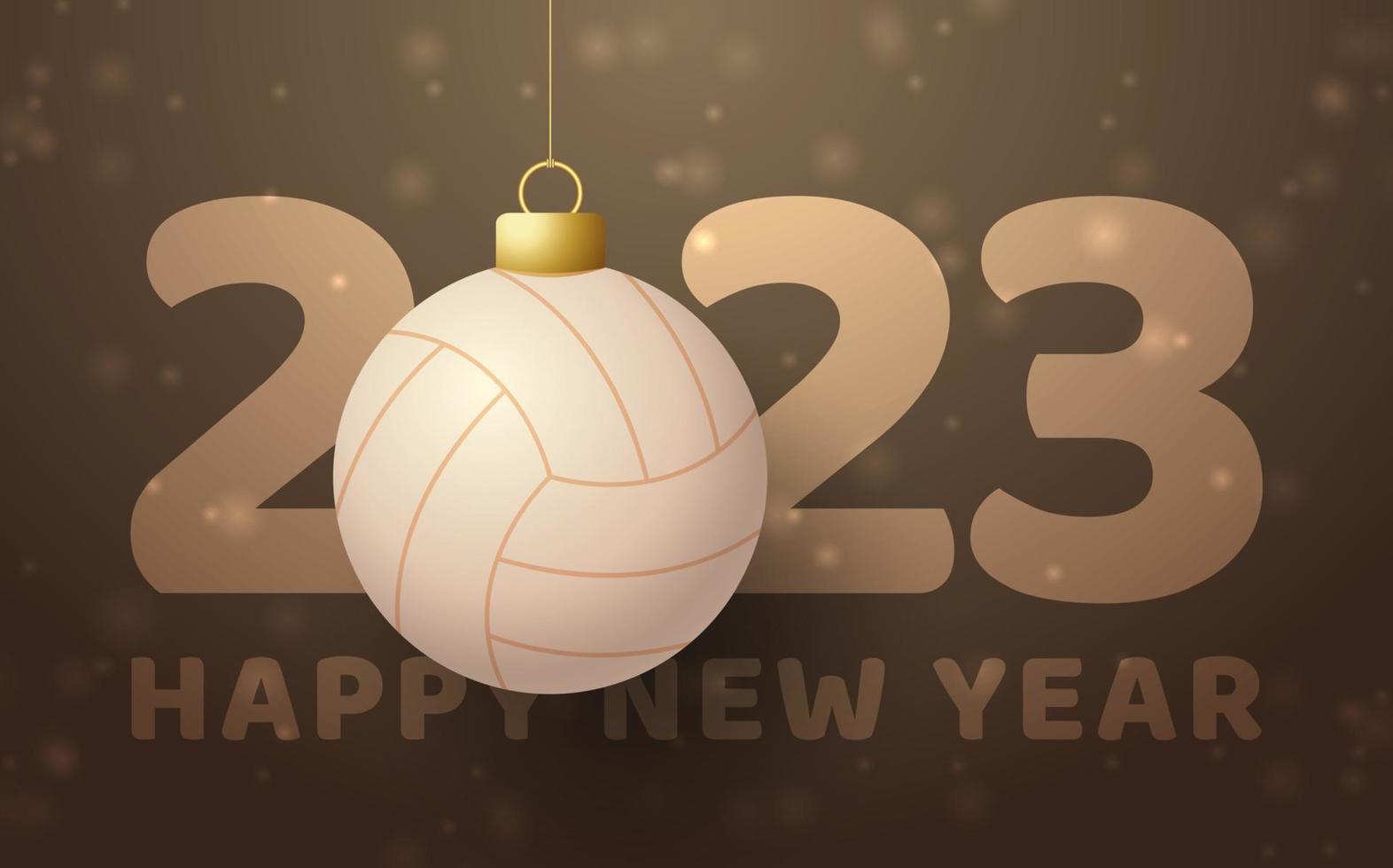 pallavolo 2023 felice anno nuovo. biglietto di auguri sportivo con palla da pallavolo sullo sfondo di lusso. illustrazione vettoriale. vettore