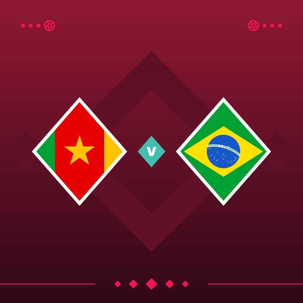 camerun, brasile world football 2022 match contro su sfondo rosso. illustrazione vettoriale