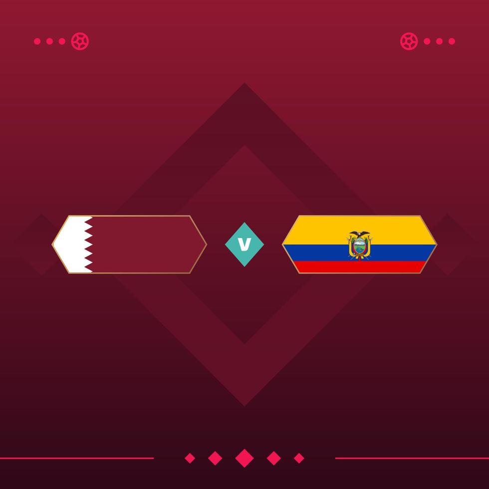 qatar, ecuador world football 2022 match contro su sfondo rosso. illustrazione vettoriale