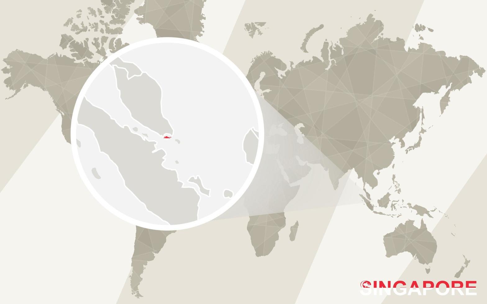 ingrandisci la mappa e la bandiera di singapore. mappa del mondo. vettore