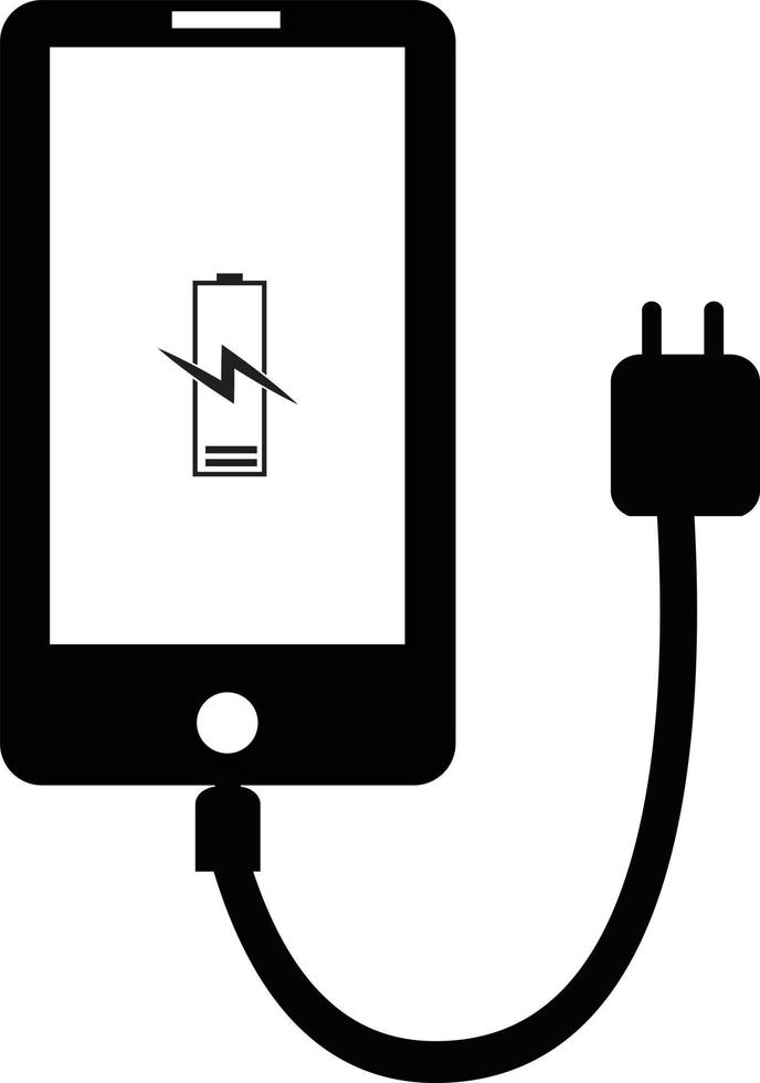 icona del telefono in carica su sfondo bianco. segno di ricarica del telefono cellulare. simbolo della batteria di ricarica dello smartphone. stile piatto. vettore