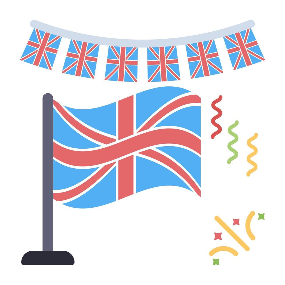 un'icona di design della bandiera britannica con ghirlande vettore