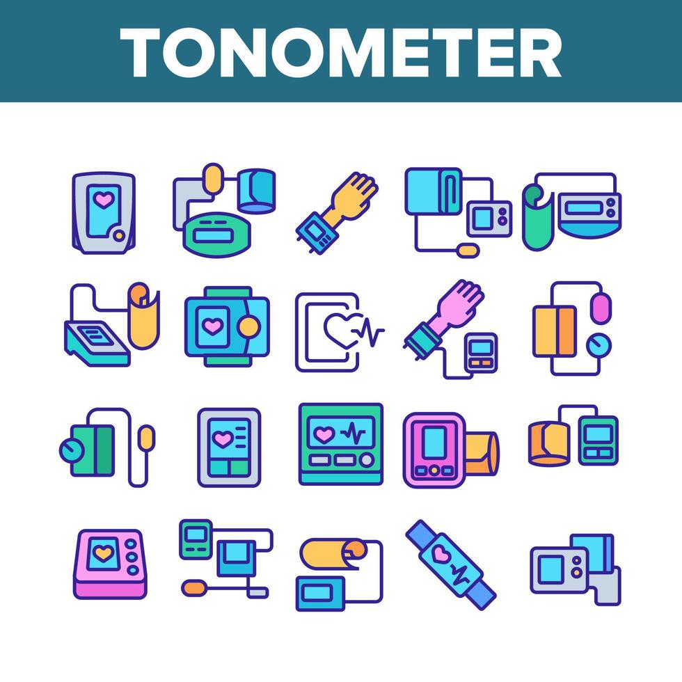 le icone della raccolta dell'attrezzatura del tonometro impostano il vettore