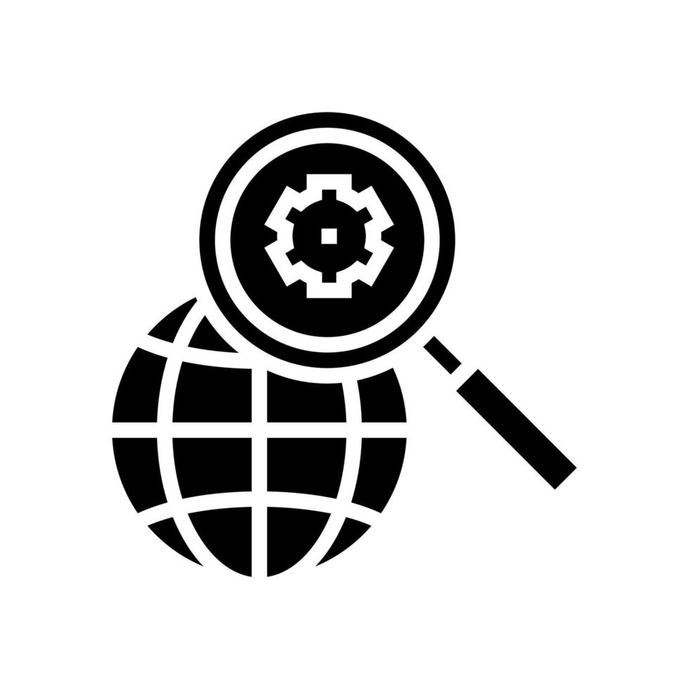illustrazione vettoriale dell'icona del glifo di ricerca sull'ingranaggio terrestre
