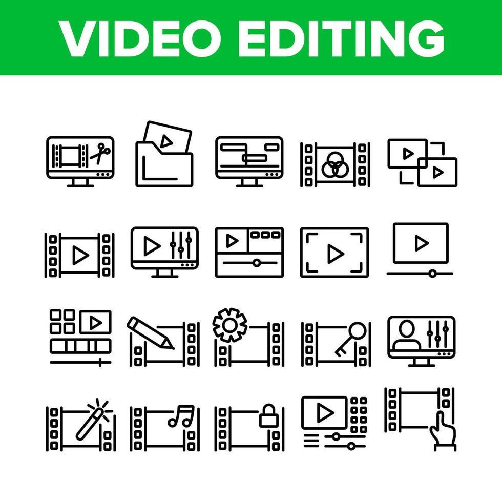 le icone della raccolta di editing di file video impostano il vettore