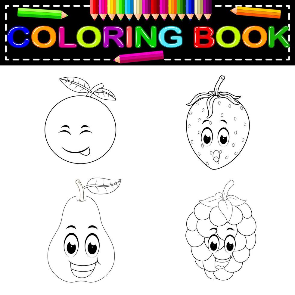 frutta fresca con libro da colorare viso vettore