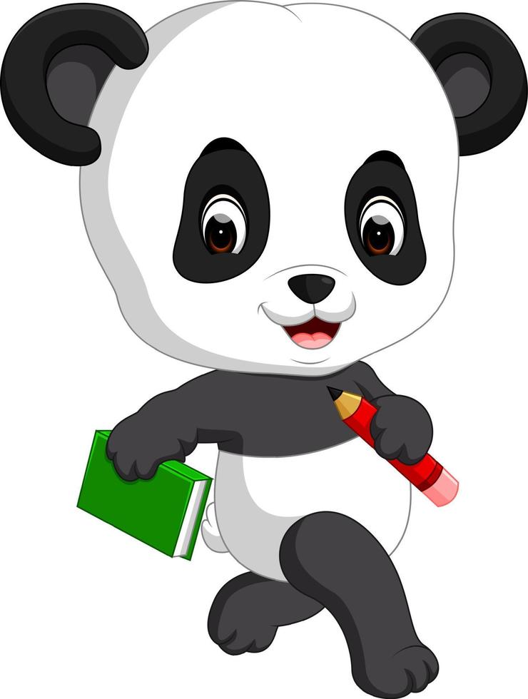 simpatico panda con matita e libro vettore