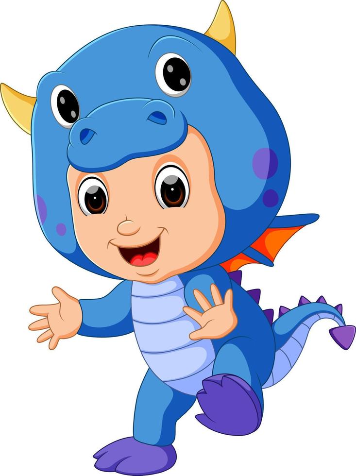 simpatico cartone animato per bambini che indossa un costume da drago vettore