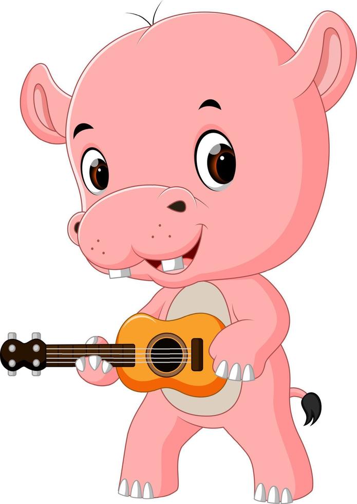 un divertente ippopotamo che canta e suona la chitarra vettore