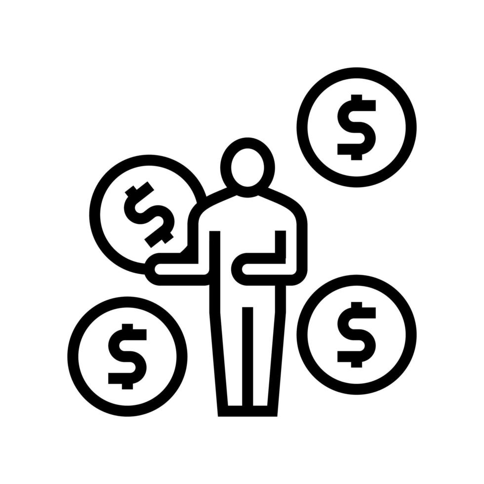 uomo d'affari e denaro monete icona linea illustrazione vettoriale