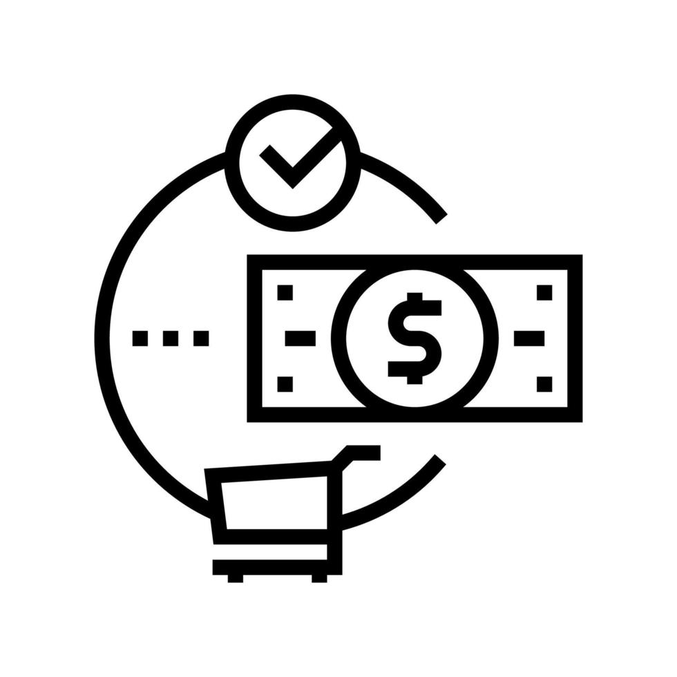 pagamento degli acquisti con illustrazione vettoriale dell'icona della linea di denaro