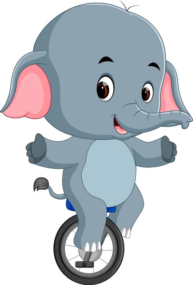 simpatico elefante in sella a un monociclo vettore
