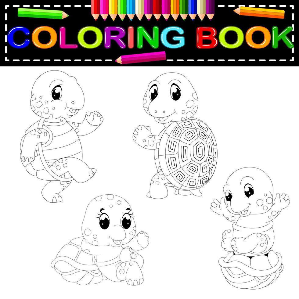 libro da colorare tartaruga vettore