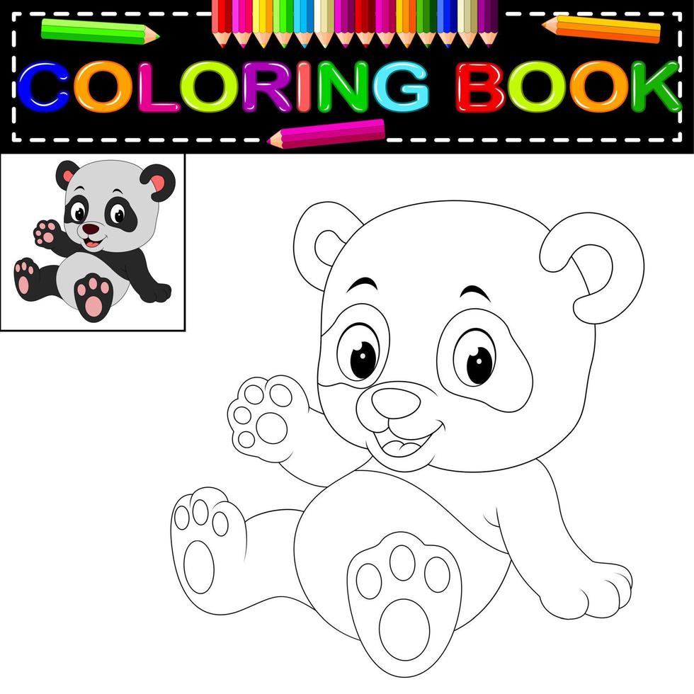 simpatico libro da colorare panda felice vettore