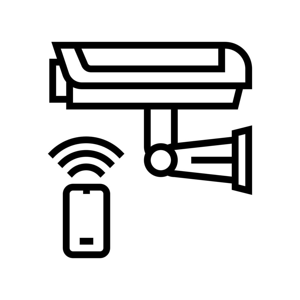 videocamera, illustrazione vettoriale dell'icona della linea di controllo remoto del sistema di sicurezza