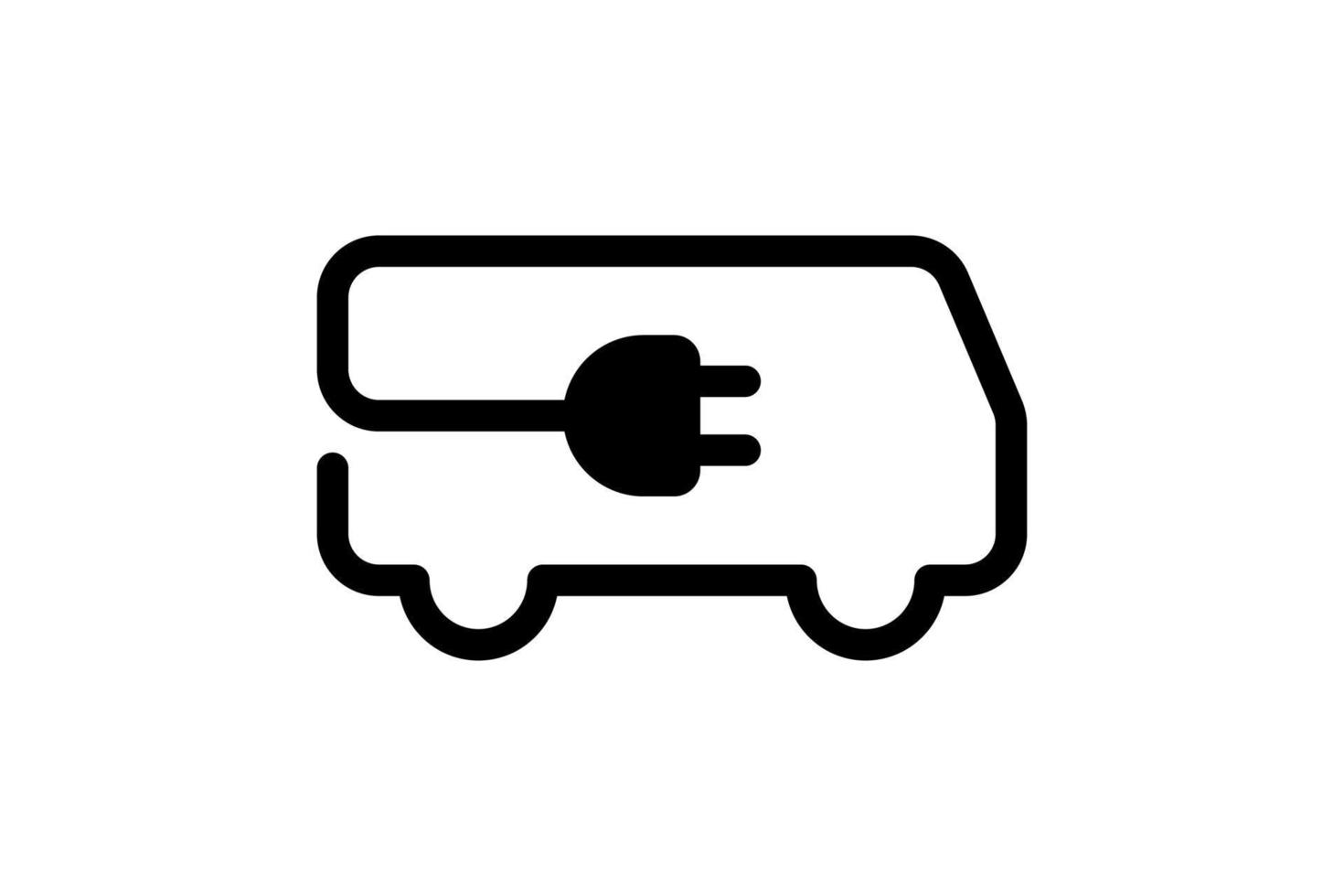 icona del bus elettrico. cavo nero elettrico contorno e-bus e simbolo di ricarica della spina. concetto di segno di veicolo elettrico ecologico. illustrazione vettoriale eps di trasporto alimentato a batteria